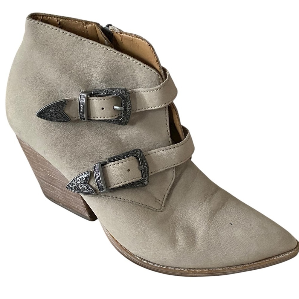 Franco Sarto Tan Granton Ankle Boots with Buckle Detail Suede Leather Block Heel